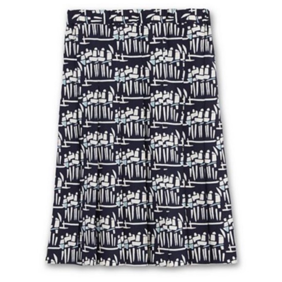 TORY BURCH Geometric Print Poplin Pleat Stretch Women’s Skirt, Tory Navy, Size 8 - Picture 2 of 7
